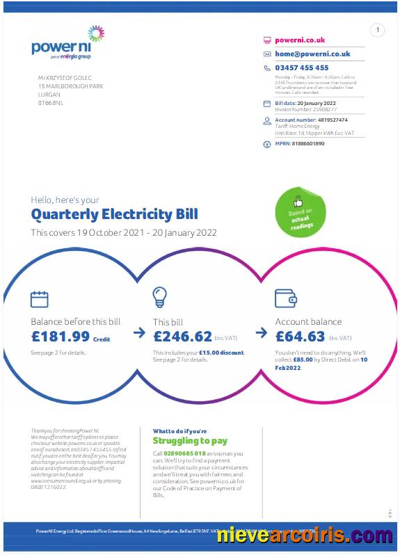 UNITED KINGDOM POWER NI utility bil